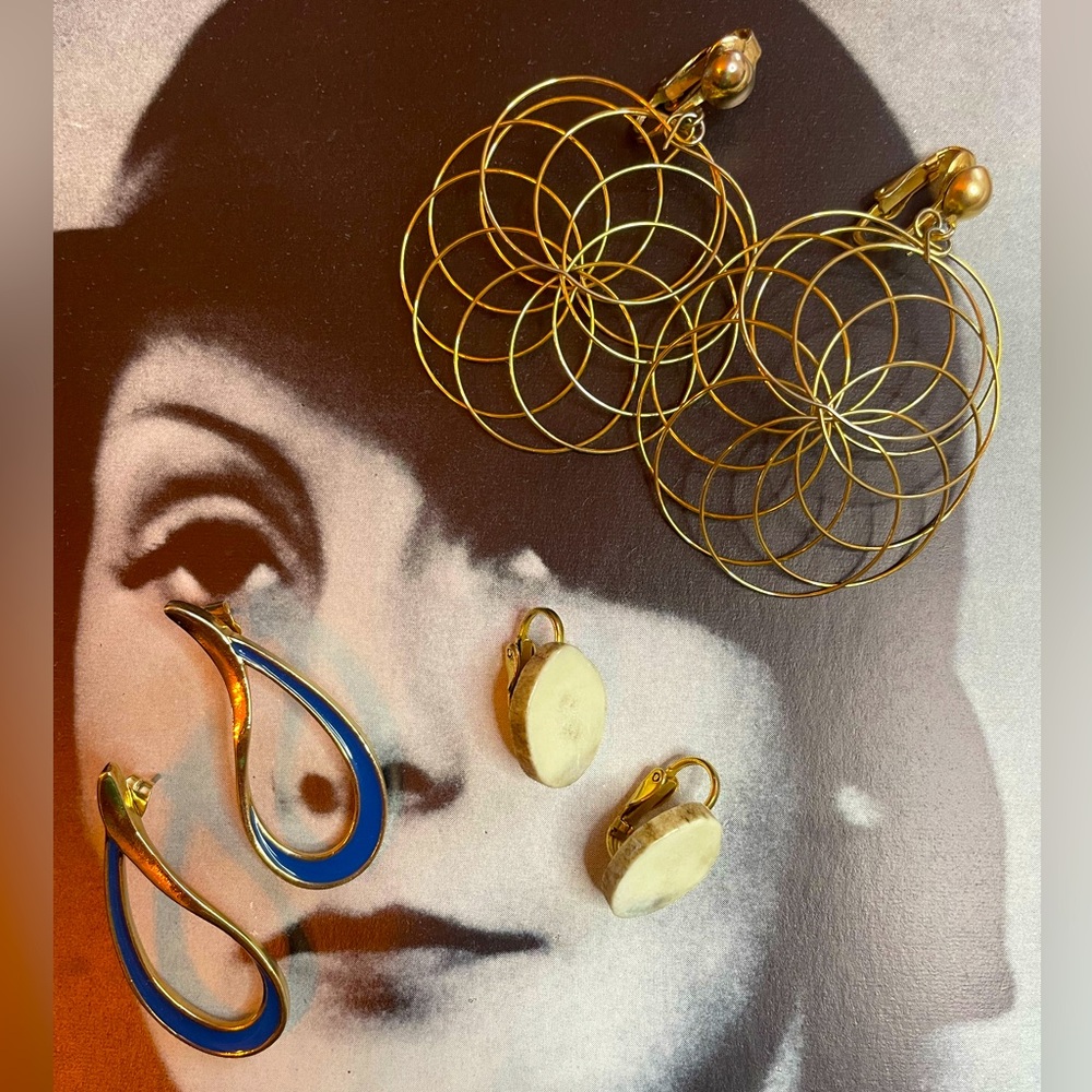 3 Pair of Unique Nautical Vintage Earrings, 2 clip on 1 pierced